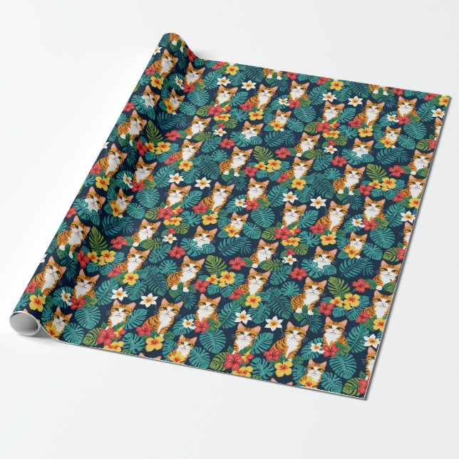 Cat Hawaiian shirt mönster tropical ginger från st Presentpapper (Utrullad)