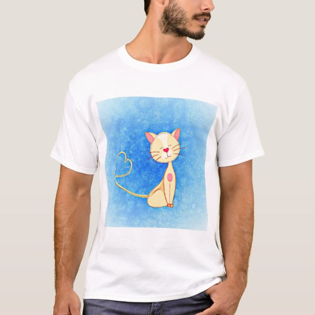 Cat Heart Cute Smooch Kärlek T Shirt (Framsida)