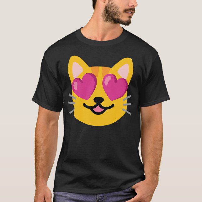 Cat Heart Eyes Emoticon T Shirt (Framsida)