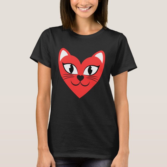 Cat Heart Face  Love Cats T Shirt (Framsida)