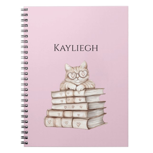 Cat Heart Glasses Books Anteckningsbok (Framsidan)