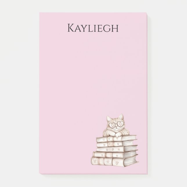Cat Heart Glasses Books Post-it Block (Framsida)