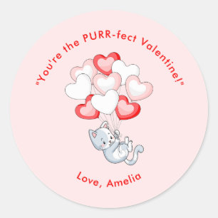 Cat Heart Personlig Valentine Day Runt Klistermärke