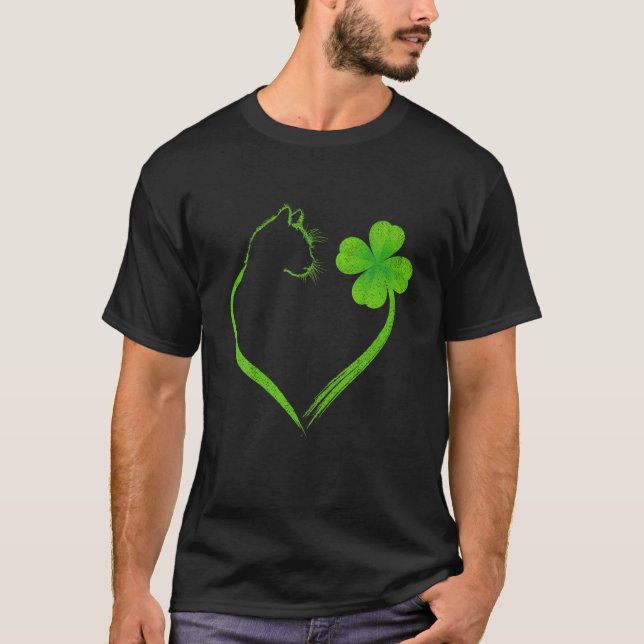 Cat Heart Shamrock St patrick's day Irish Klöver A T Shirt (Framsida)