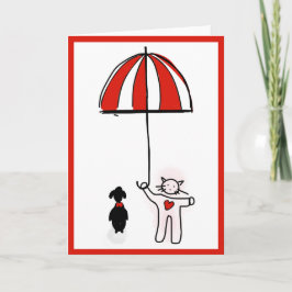 Cat Heart & Umbrella Kärlek Doggy Valentine Day Tack Kort