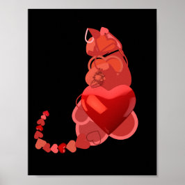 Cat Hearts, Gift Cat Lovers, Red Black Wall Art Poster