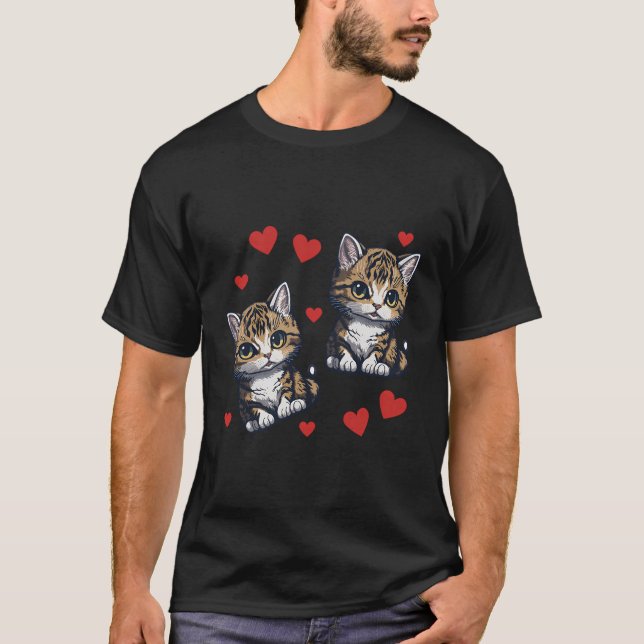 Cat Hearts Shirt Kärlek Kittens Women's Girls Cat  T Shirt (Framsida)