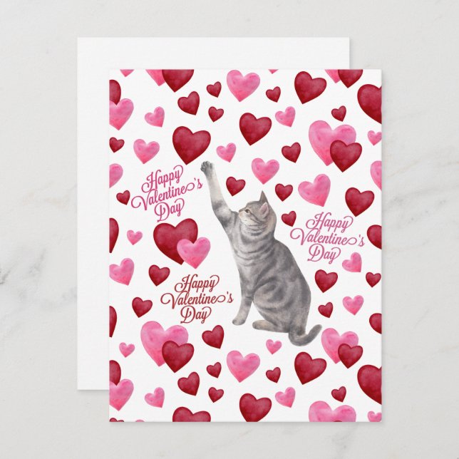 Cat Hearts Valentine’s Day Card in White Anteckningskort (Fram/baksida)