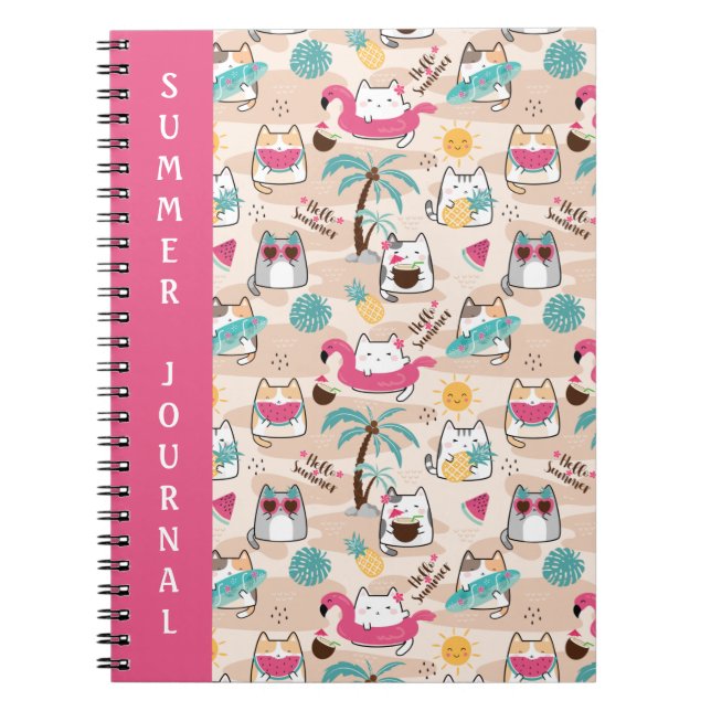 Cat Hej Summer Beach Kattunge Vacation Anteckningsbok (Framsidan)