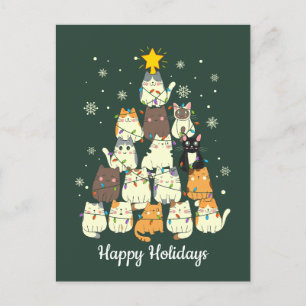 Cat Helgdag Julgran Cute Ljus Vykort