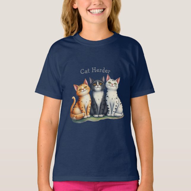 Cat Herder för Cat Lover T Shirt (Framsida)