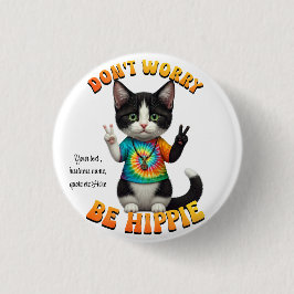 Cat Hippie Boho Peace Groovy Personalize Anpassnin Knapp