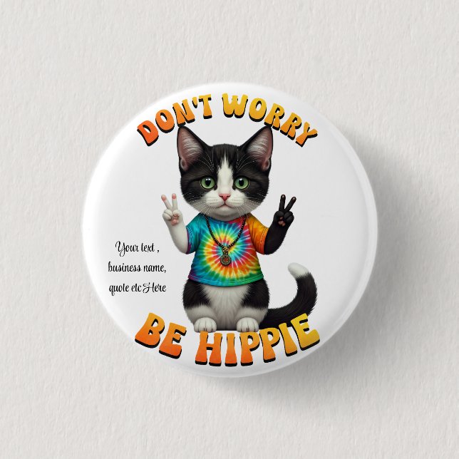 Cat Hippie Boho Peace Groovy Personalize Anpassnin Knapp (Framsida)