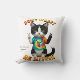 Cat Hippie Boho Peace Groovy Personalize Anpassnin Kudde