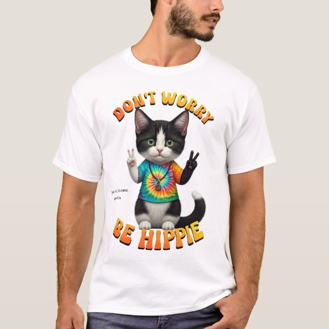 Cat Hippie Boho Peace Groovy Personalize Anpassnin T Shirt (Framsida)