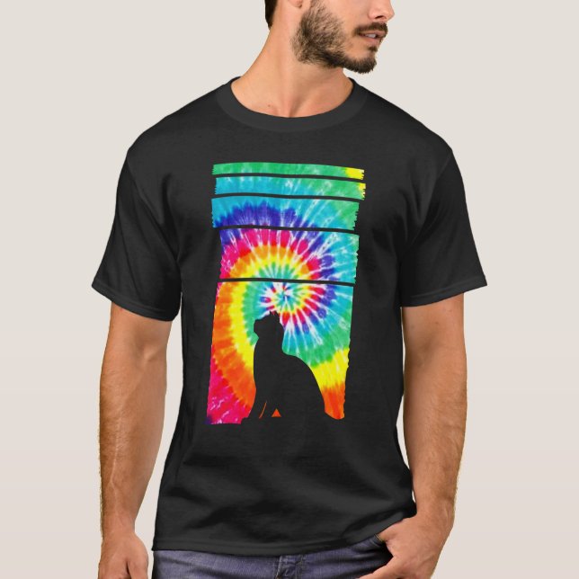 Cat Hippie Tie Dye Cat   T Shirt (Framsida)