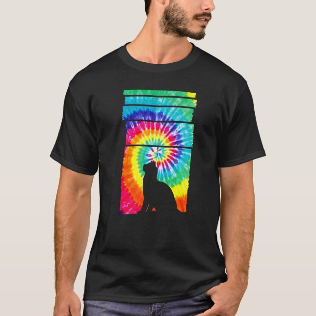 Cat Hippie Tie Dye Cat T Shirt (Framsida)