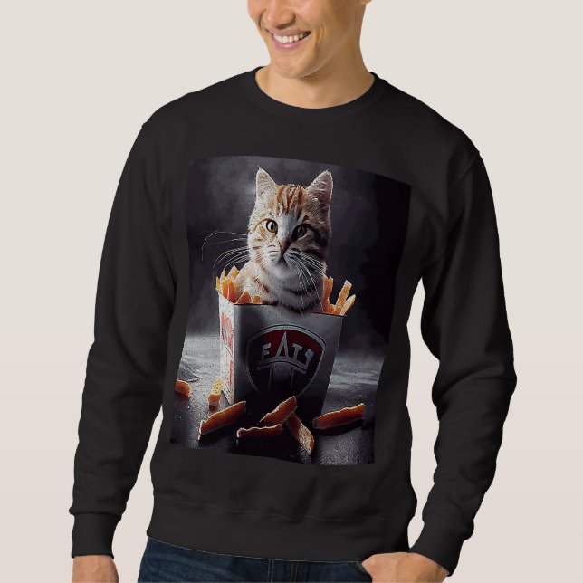 Cat Hockey Fransk Fries Lång Ärmad Tröja (Framsida)