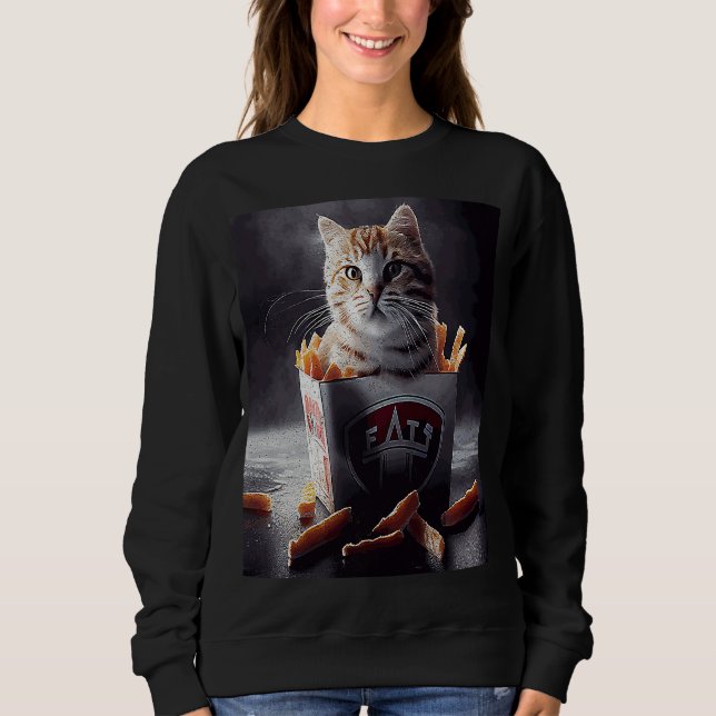 Cat Hockey Fransk Fries T Shirt (Framsida)