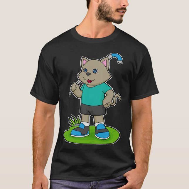 Cat Hockey Hockey stick Sports T Shirt (Framsida)