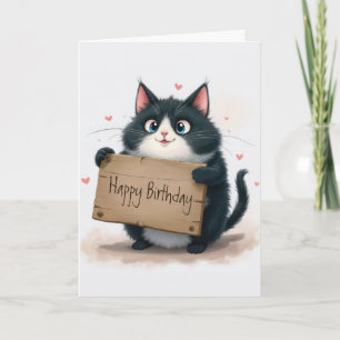 Cat Holding a Grattis på födelsedagen Sign Helgkort