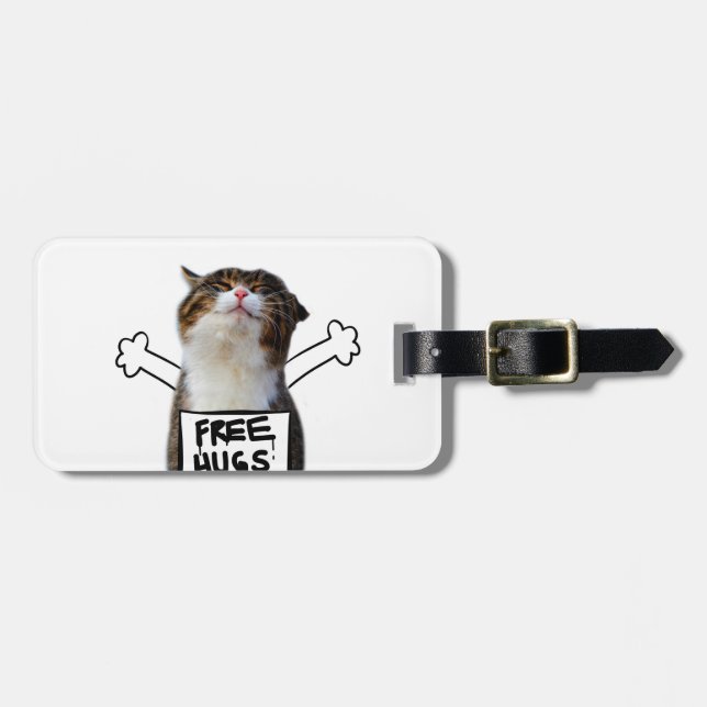 Cat Holding Free Hugs-tecken Bagagebricka (Horisontell Framsida)