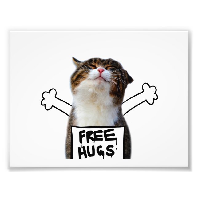 Cat Holding Free Hugs-tecken Fototryck (Framsidan)