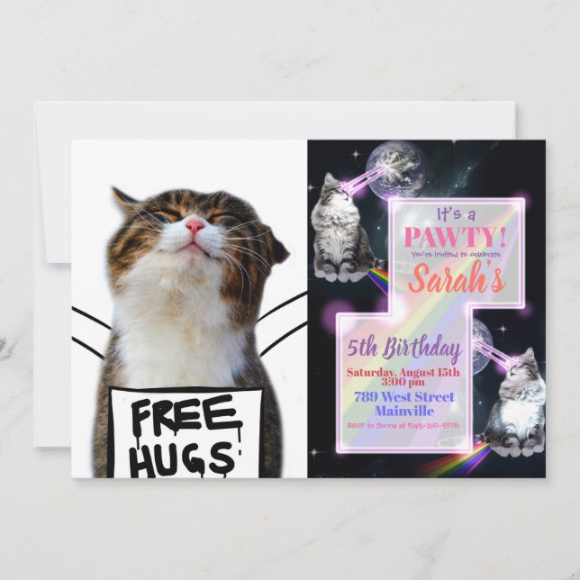 Cat Holding Free Hugs-tecken Inbjudningar (Framsida)