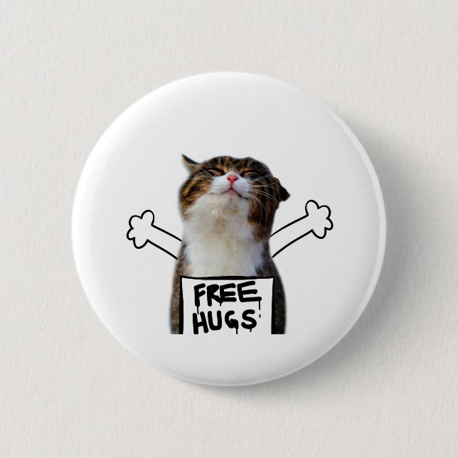 Cat Holding Free Hugs-tecken Knapp (Framsida)