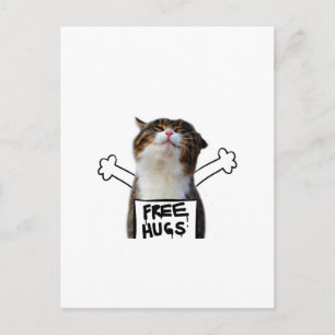 Cat Holding Free Hugs-tecken Vykort