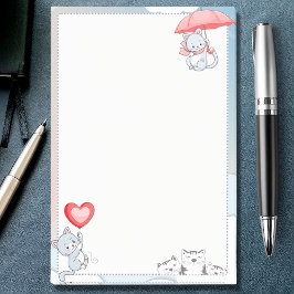Cat Holding Parbrella Heart Balloon som flyger i H Post-it Block