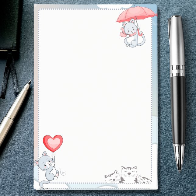 Cat Holding Parbrella Heart Balloon som flyger i H Post-it Block (Skapare uppladdad)