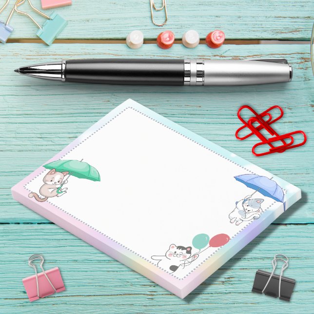 Cat Holding Parbrella och Ballon som flyger i Himl Post-it Block (Skapare uppladdad)
