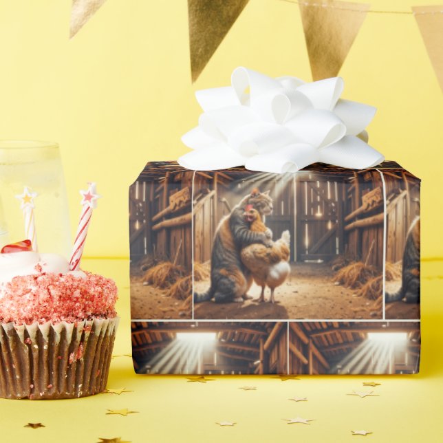 Cat Hugger a Farm Chicken Presentpapper (Födelsedagsfest)
