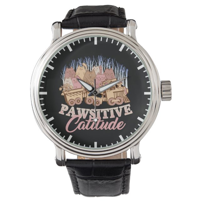 Cat Humor - Pawsitive Attitude - Funny Novelty Armbandsur (Framsida)