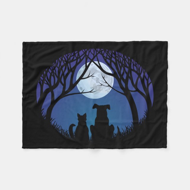 Cat & Hund Blanket Cute Best Friends Fleece Blanke (Framsidan (Horisontell))