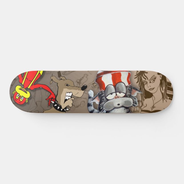 Cat Hund Monkey Girl Tecknad Skateboard Deck (Horz)
