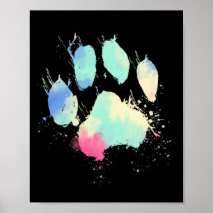 Cat Hund Paw Skriv ut vattenfärgsregnbåge Poster