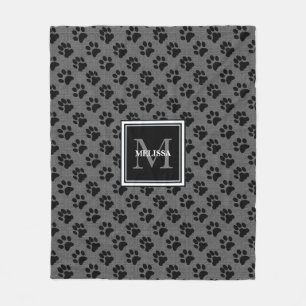 Cat hund tassar grått burlap familjs monogram nam fleecefilt