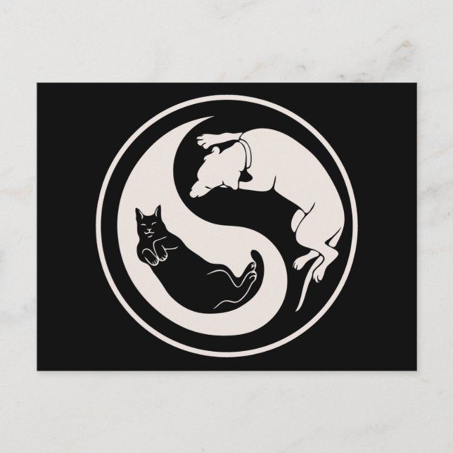 Cat-Hund Yin-Yang Vykort (Framsida)