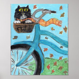 Cat i Basket folkArt Cute Unik Paue Poster