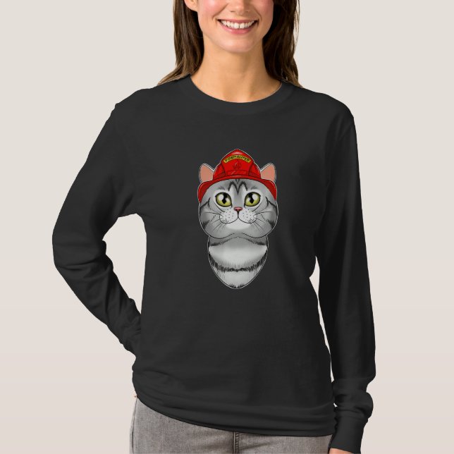 Cat I Fireman Cat I Firefighter American Shorthair T Shirt (Framsida)