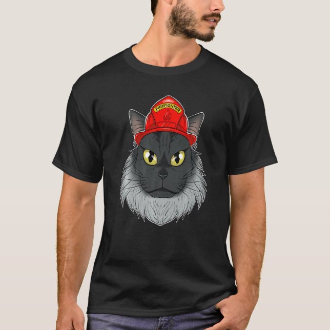 Cat I Fireman Cat I Firefighter Maine Coon Cat T Shirt (Framsida)