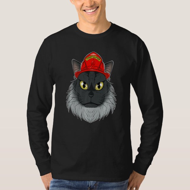 Cat I Fireman Cat I Firefighter Maine Coon Cat T Shirt (Framsida)