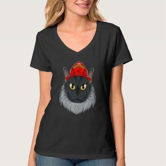 Cat I Fireman Cat I Firefighter Maine Coon Cat T Shirt (Framsida)
