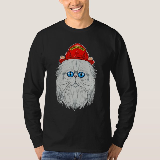 Cat I Fireman Cat I Firefighter Persian Cat T Shirt (Framsida)