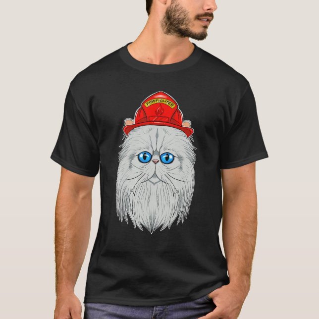 Cat I Fireman Cat I Firefighter Persian Cat T Shirt (Framsida)