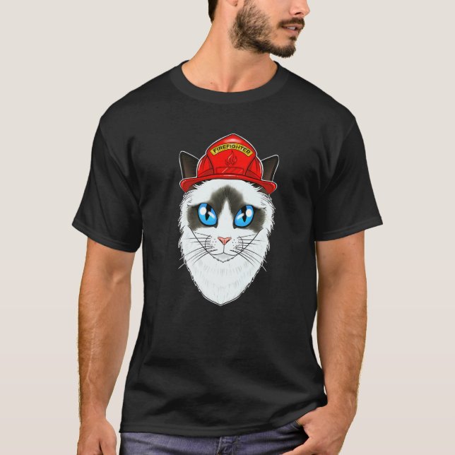 Cat I Fireman Cat I Firefighter Ragdoll Cat T Shirt (Framsida)