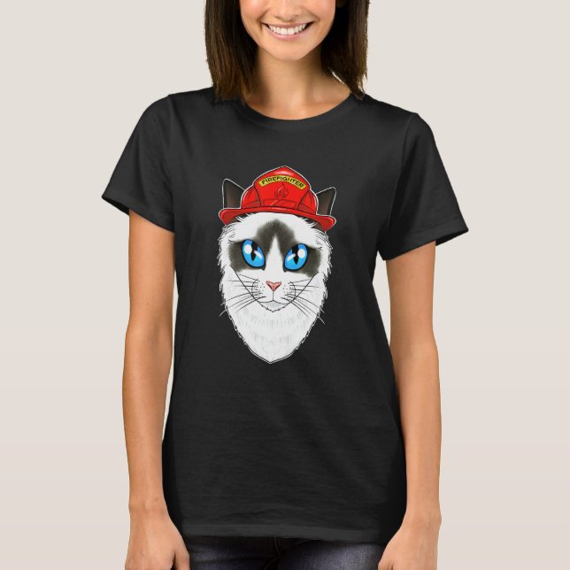 Cat I Fireman Cat I Firefighter Ragdoll Cat T Shirt (Framsida)