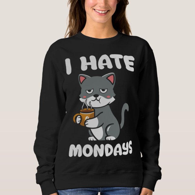 Cat  I Hate Monday Morning Coffee Caffeine T Shirt (Framsida)